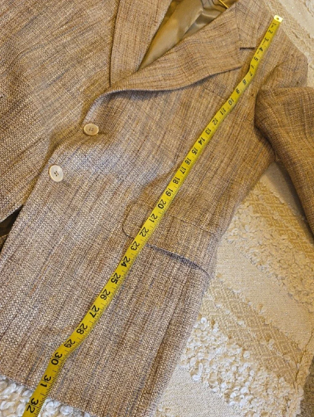 Men's Textured Silk Weave Beige-Brown Blazer See Measurements VTG